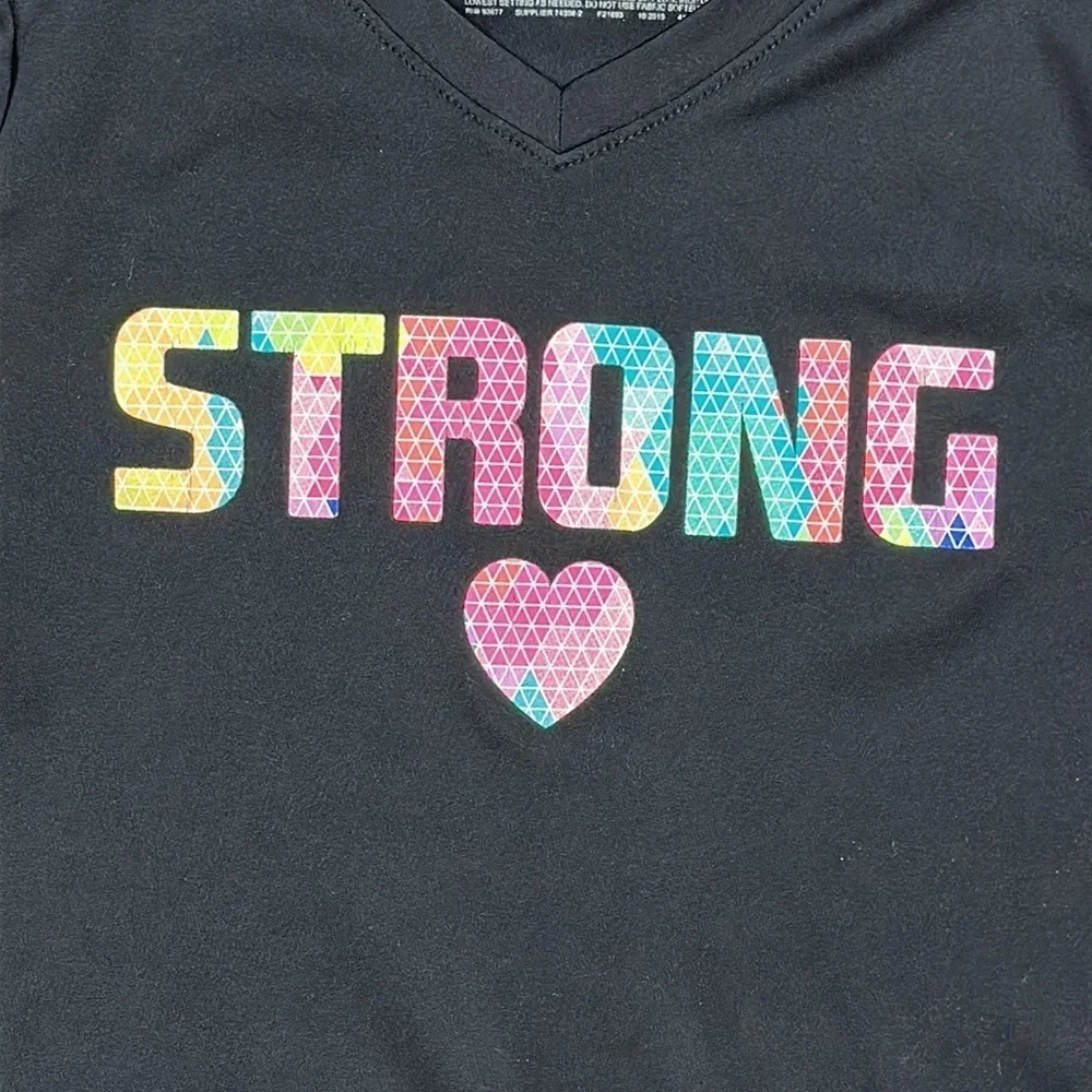 Xersion Youth M 10/12 BLACK Athletic Workout T Shirt Quick-Dri ,STRONG Graphic